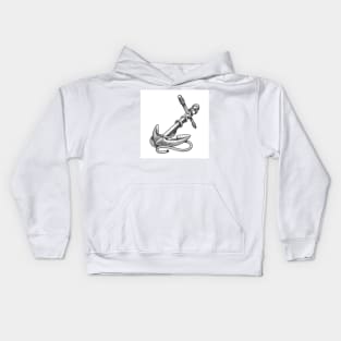 Ship Anchor Tattoo in engraving Style Kids Hoodie